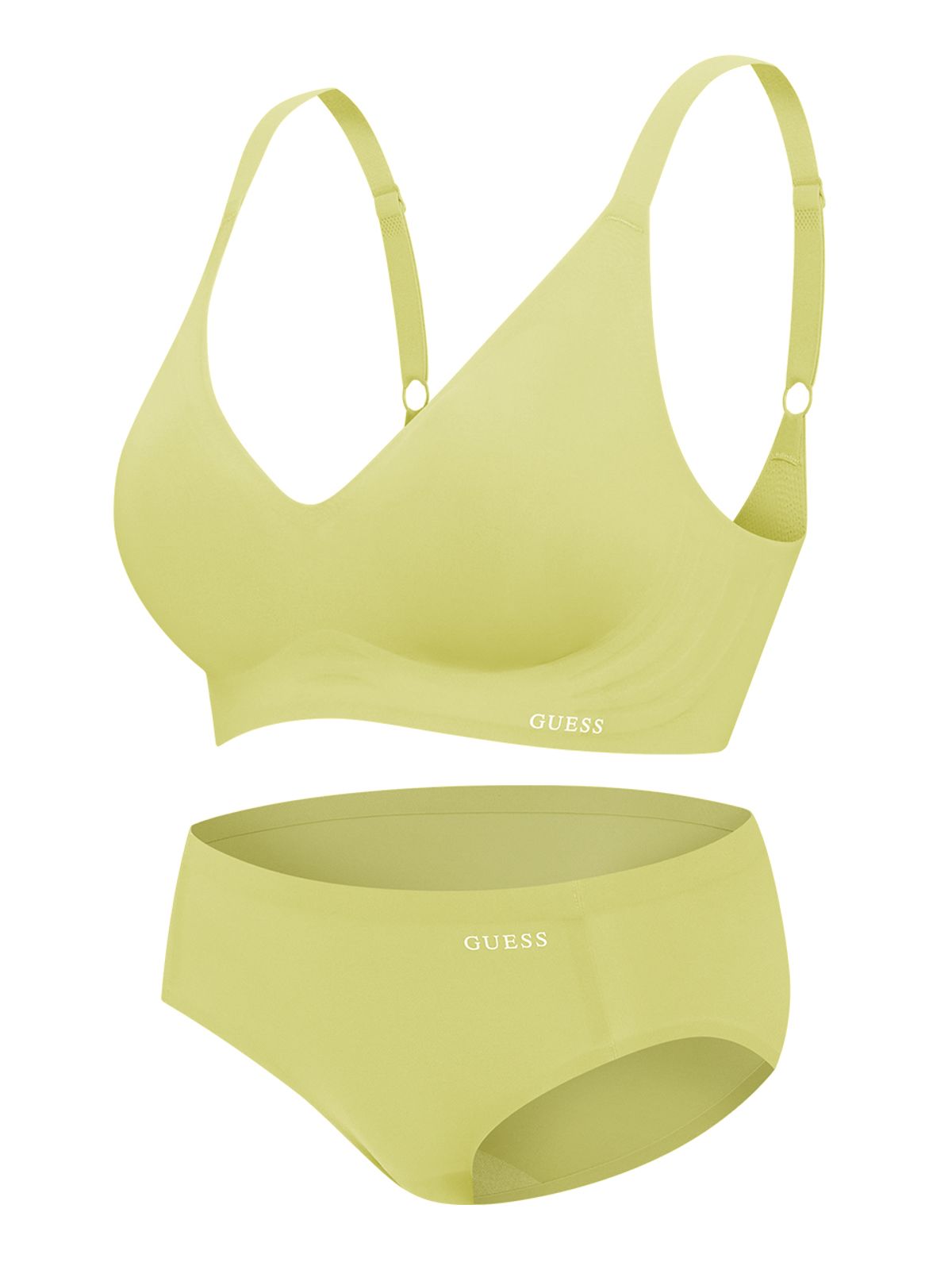 게스언더웨어(GUESS UNDERWEAR) 서포트 메쉬업 심리스 브라 팬티 세트 - 올리브그린