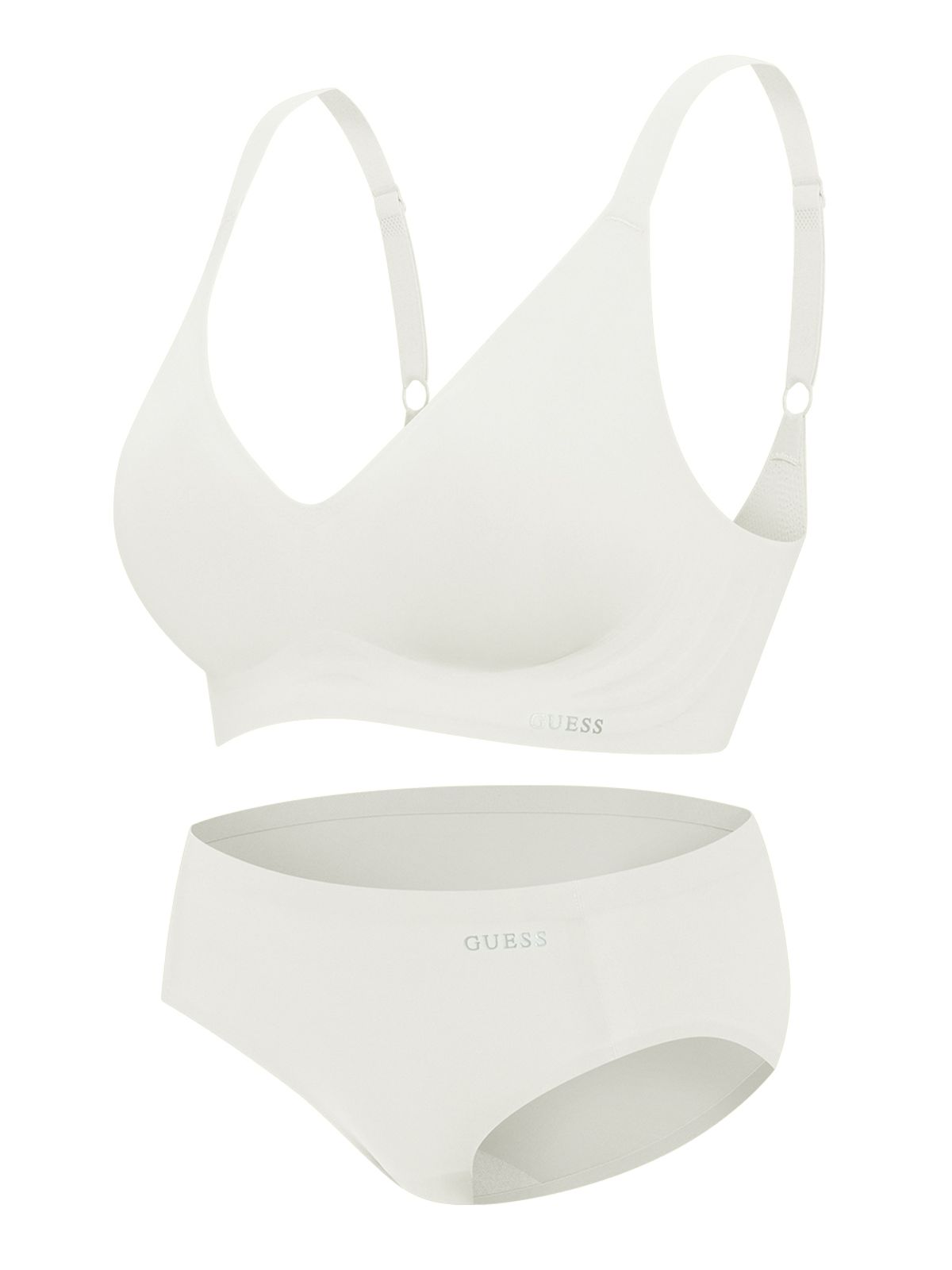 게스언더웨어(GUESS UNDERWEAR) 서포트 메쉬업 심리스 브라 팬티 세트 - 아이보리