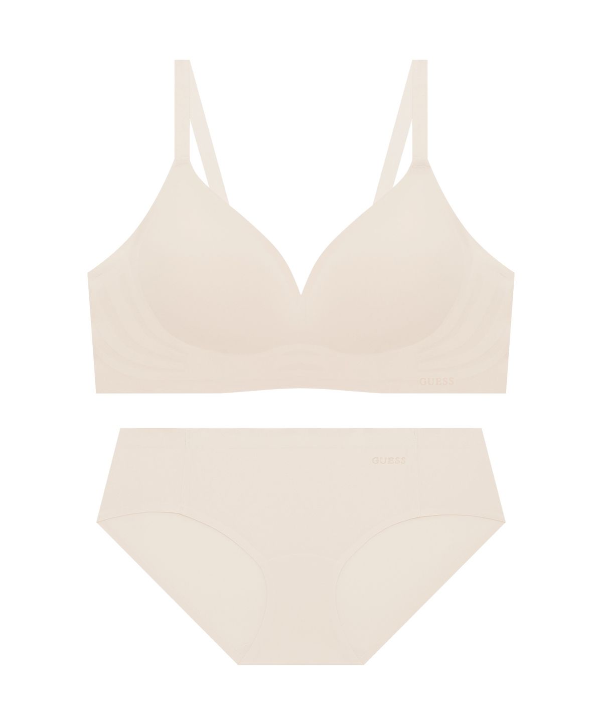 게스언더웨어(GUESS UNDERWEAR) 서포트 메쉬업 심리스 브라 팬티 세트 - 베이지