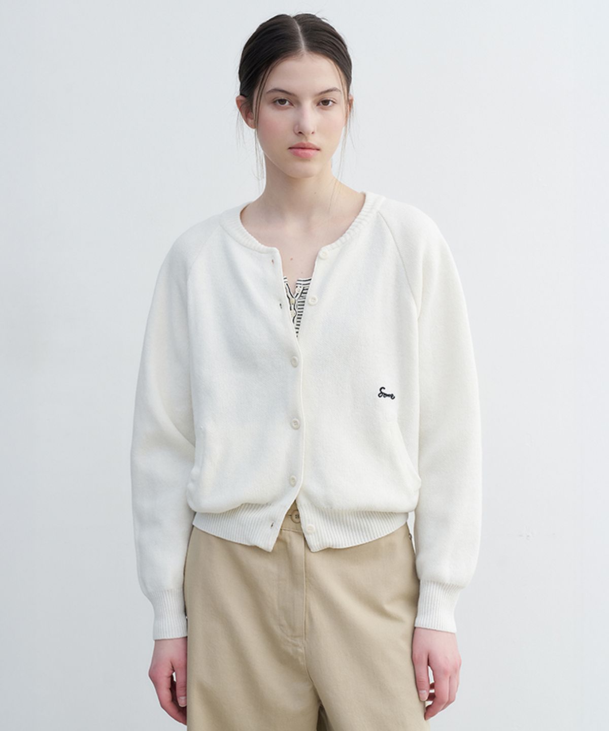 썸웨어버터(SOMEWHEREBUTTER) Join Knit Blouson - Ivory