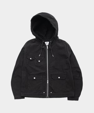 후드 멀티 포켓 핀턱 리벳 베이직 투웨이 코튼 집업 자켓 [블랙]