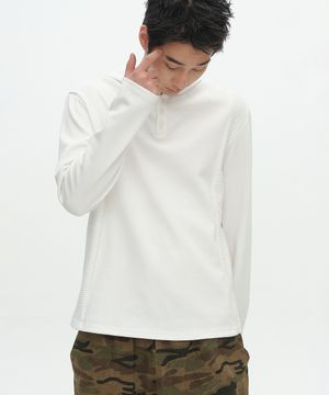 사이드 인시전 와플 배색 롱슬리브 후드 긴팔 티셔츠_2COLOR