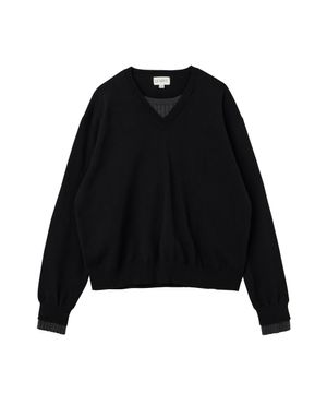 프랭크 더블 레이어드 브이넥 니트(블랙/차콜)