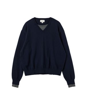 프랭크 더블 레이어드 브이넥 니트(네이비/그레이)