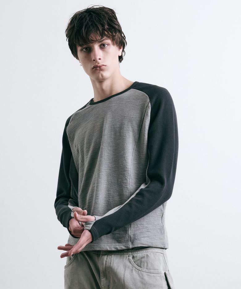 레이너 슬럽 와플 지퍼 롱슬리브 그레이