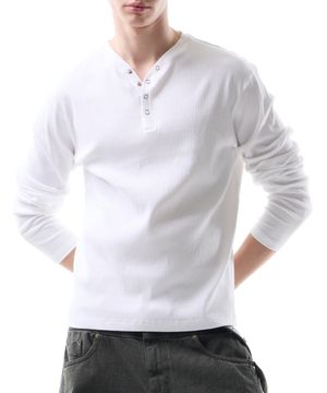 데이비드 브이넥 스냅 헨리넥 롱슬리브 화이트