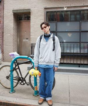 페퍼유 X 플랙 루즈핏 데님 팬츠 R20 미드블루