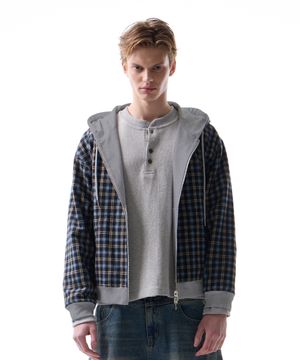 마스티프 체크 리버서블 후드 집업 그레이