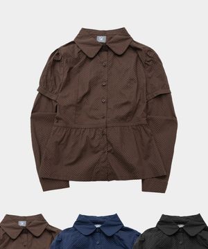 도트 퍼프 레이어드 라운드 카라 셔링 스트랩  롱 슬리브 긴팔 셔츠_3COLOR