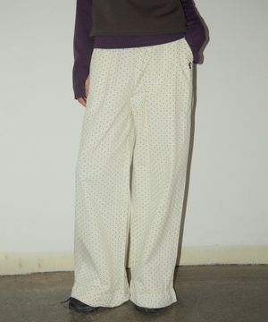 프릴 미니 도트 베이직 로고 스트랩 밴딩 와이드 코튼 팬츠_3COLOR