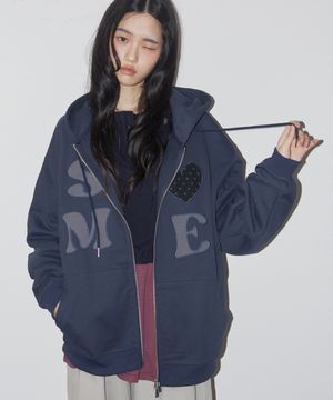 썸 하트로고 아플리케 패치 투웨이 스웻 오버핏 후드집업 [네이비]