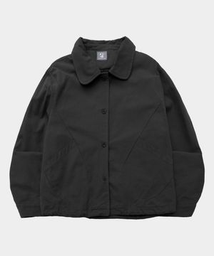 싱글 라운드 넥 커브 인시전 베이직 버튼 코튼 코트 자켓 [블랙]