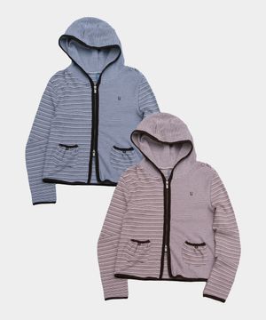 언발란스 스트라이프 셔링 버튼 포켓 롱 슬리브 후드 집업 _2COLOR