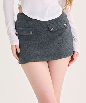플랩 디테일 버튼 미니 스커트 (그레이)
