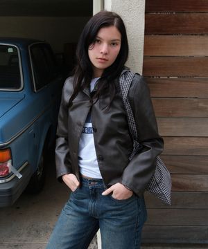 WASHED ARTIFICIAL LEATHER SHORT JACKET_BROWN [LC261JK02BR]