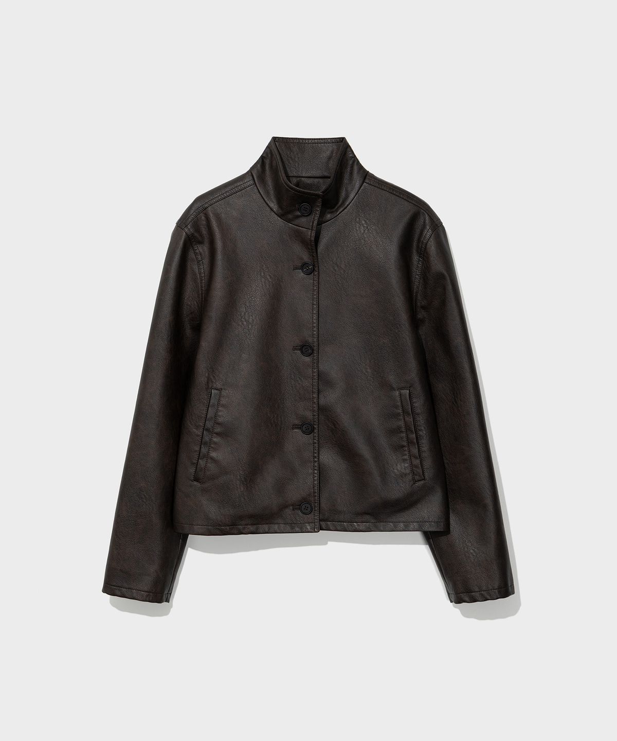 로우클래식(LOW CLASSIC) WASHED ARTIFICIAL LEATHER SHORT JACKET_BROWN [LC263JK01BR]