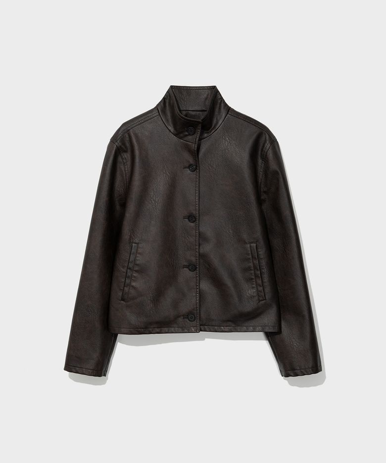 WASHED ARTIFICIAL LEATHER SHORT JACKET_BROWN [LC263JK01BR]