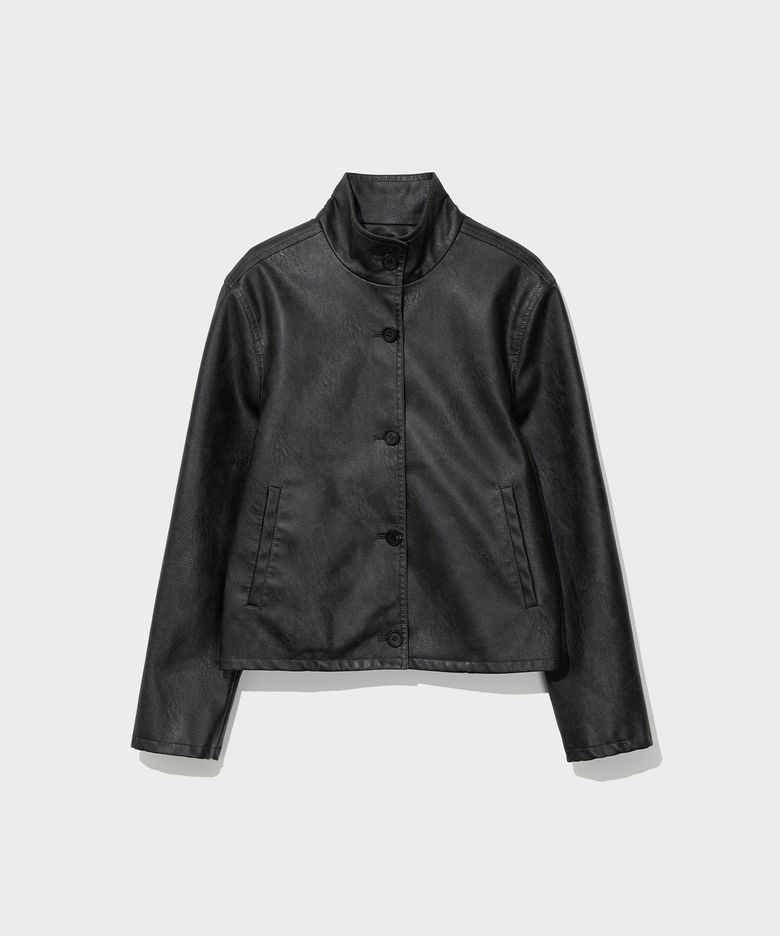WASHED ARTIFICIAL LEATHER SHORT JACKET_BLACK [LC263JK01BK]