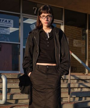 NYLON HOODED ZIP-UP JACKET_BLACK [LC261JP02BK]