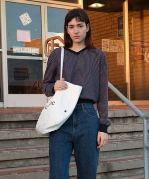 STRIPED V-NECK SWEATER_NAVY [LC261KN01NV]