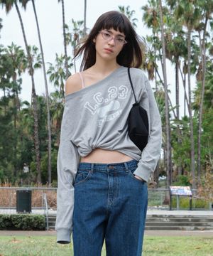 OFF-SHOULDER JERSEY TEE_MELANGE GREY [LC261TS05MG]