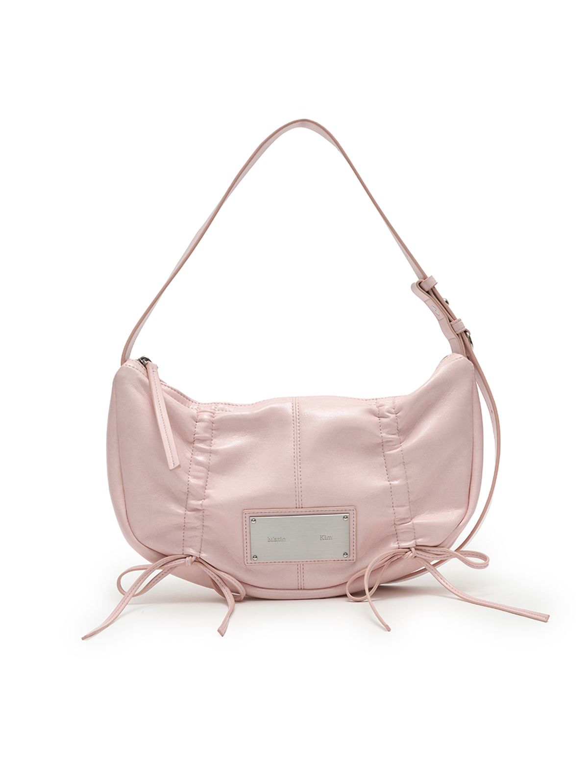마뗑킴(MATIN KIM) HALF SHIRRING RIBBON ROUND BAG IN LIGHT PINK