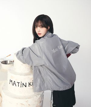 MATIN KIM LOGO COATING JUMPER IN DARK GREY
