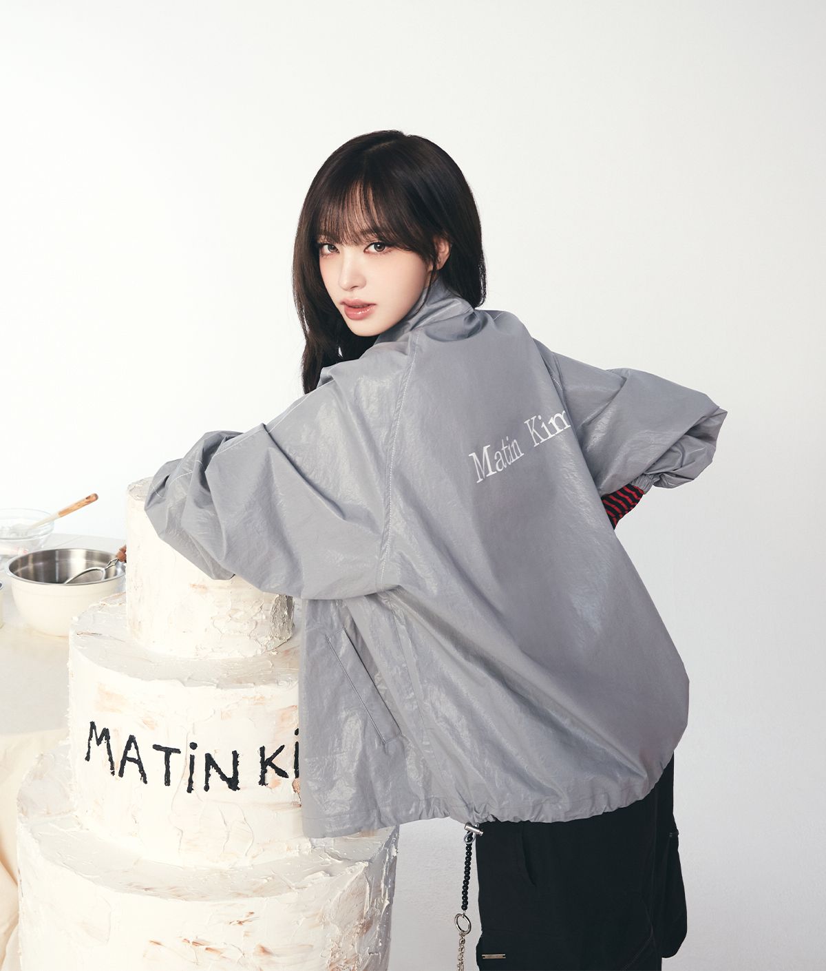 MUSINSA | MATIN KIM MATIN KIM LOGO COATING JUMPER IN DARK GREY