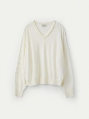 Extra Fine Merino Wool V Neck Pullover_Ivory