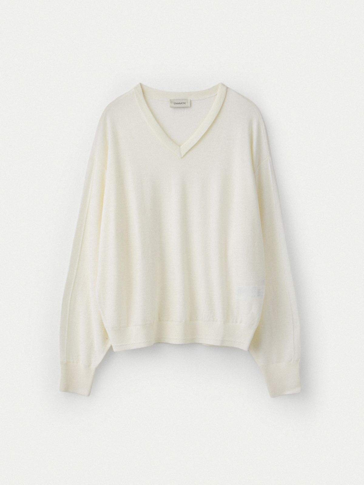우마뭉(UMARMUNG) Extra Fine Merino Wool V Neck Pullover_Ivory