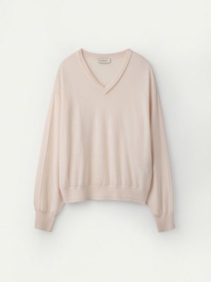 Extra Fine Merino Wool V Neck Pullover_Silver Peony