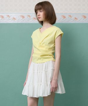 코코 브이넥 셔링 랩 블라우스 티_Coco V-Neck Tee