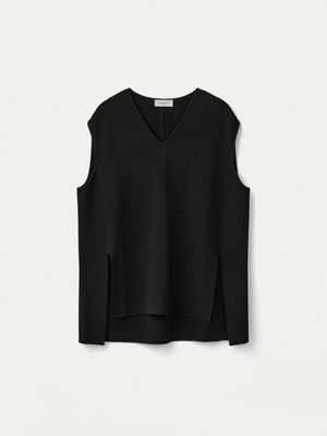 Double Faced V Neck Vest_Black