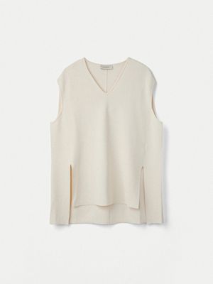 Double Faced V Neck Vest_Ivory