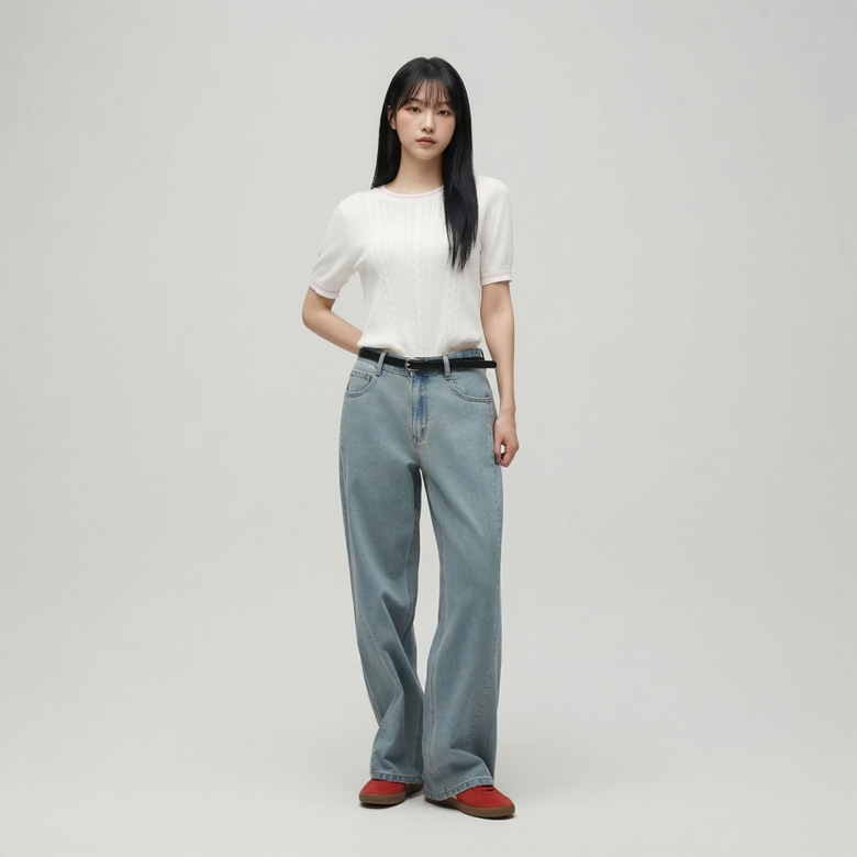 샌드 워싱 절개라인 와이드팬츠 AS1DP263