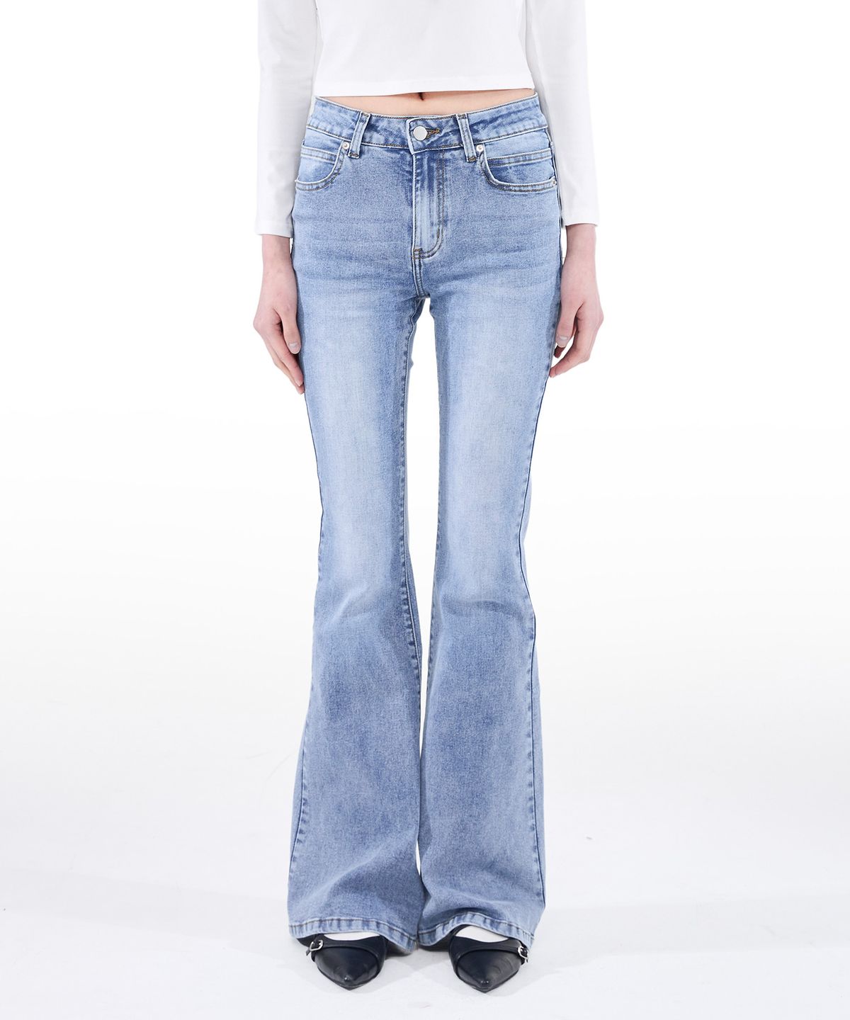 알키알카(ALKI ALKA) Washed Bootcut Denim Pants (Medium Blue)