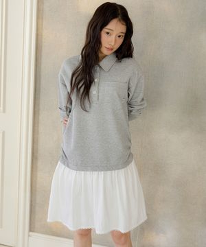 카라 티셔츠 레이어드 플레어 원피스 OE6SO2540