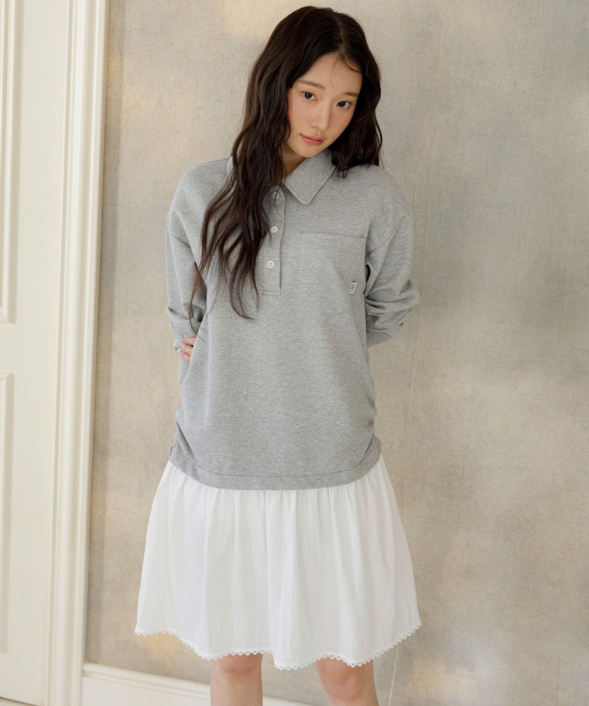올리브 데 올리브(OLIVE DES OLIVE) 카라 티셔츠 레이어드 플레어 원피스 OE6SO2540