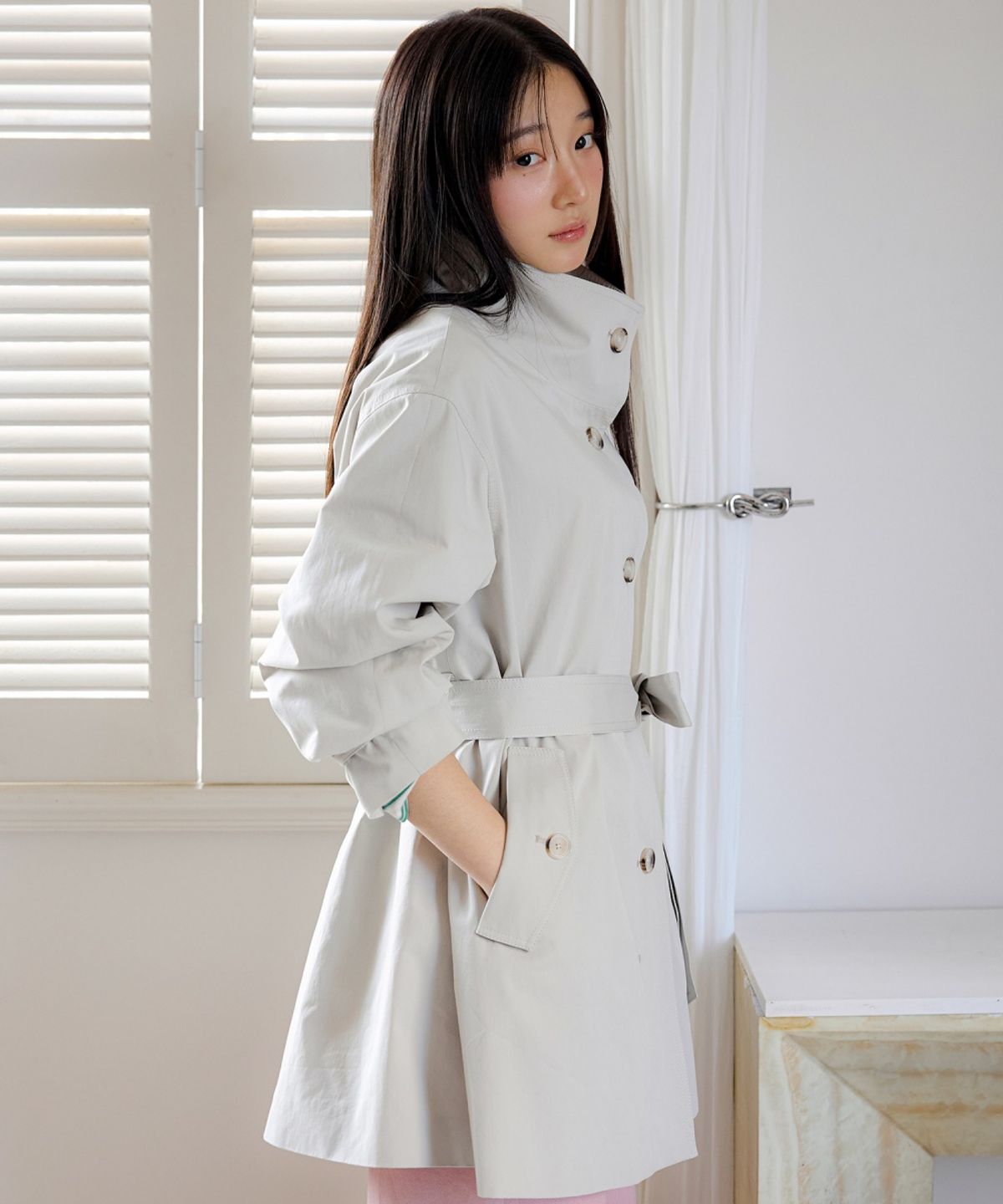 올리브 데 올리브(OLIVE DES OLIVE) 하이넥 싱글 트렌치코트 OW6SR2100