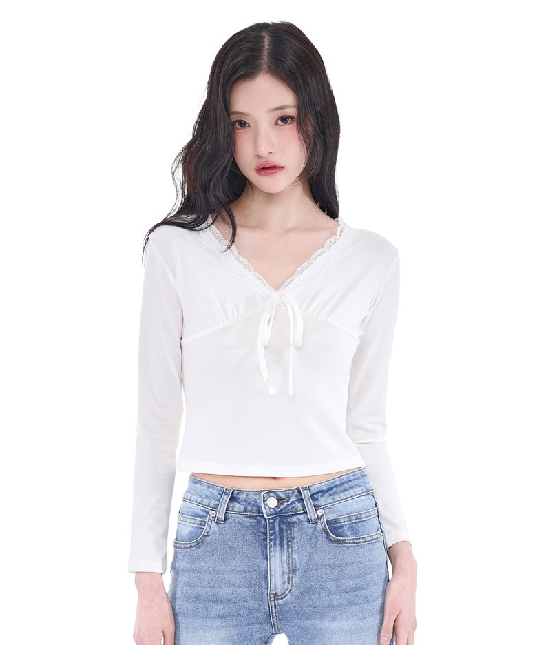 Lace Trim Long Sleeve (Ivory)