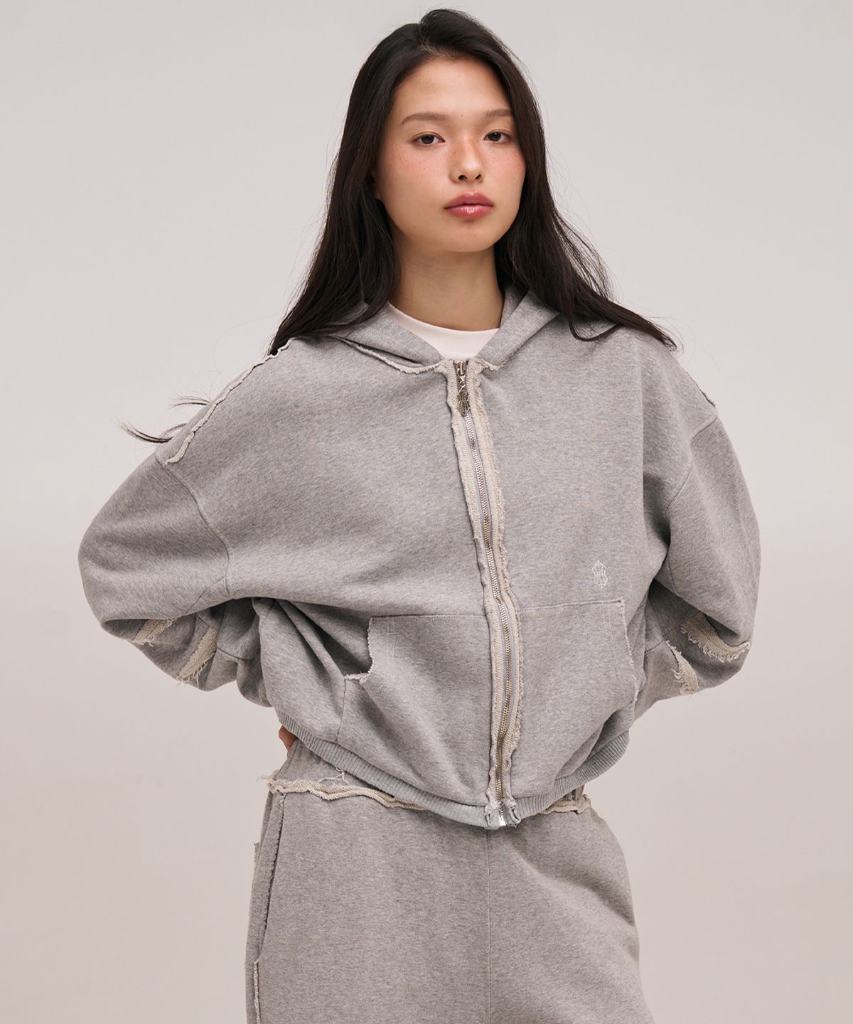 졸리앙볼(JOLIEENVOL) SCRATCH POINT HOOD ZIP-UP (GREY)