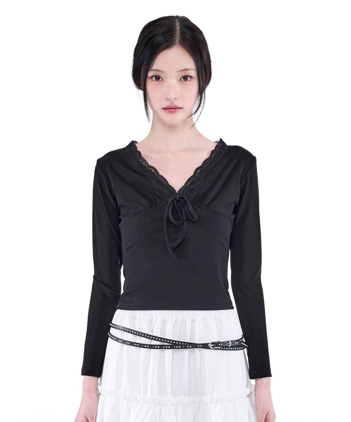 알키알카(ALKI ALKA) Lace Trim Long Sleeve (Black)