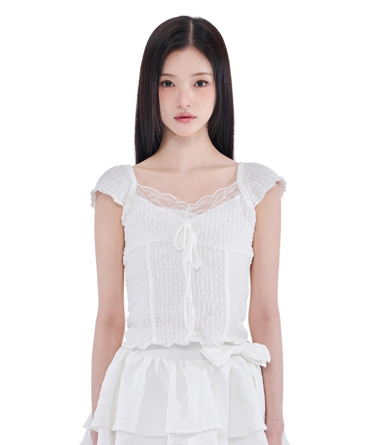 알키알카(ALKI ALKA) Jacquard Gathered Top (Ivory)