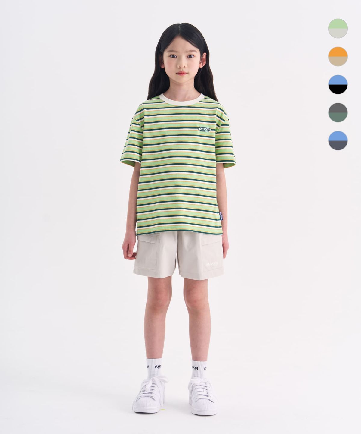 아웃도어 프로덕츠 키즈(OUTDOOR PRODUCTS KIDS) [세트상품]에센셜 스트라이프 반팔티+우븐 쇼츠 (5color)