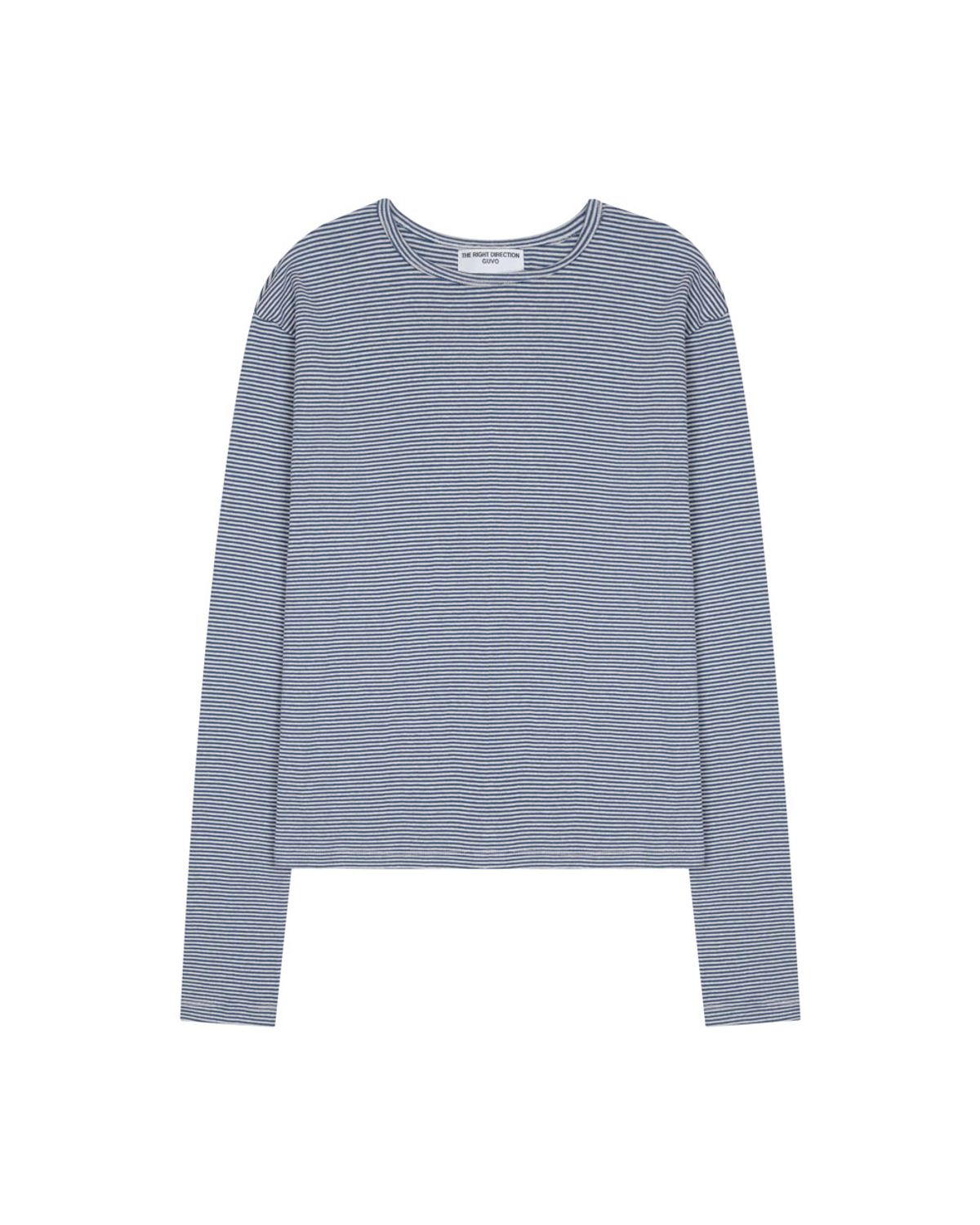 구보(GUVO) Layered round long sleeve t-shirt, Navy-stripe