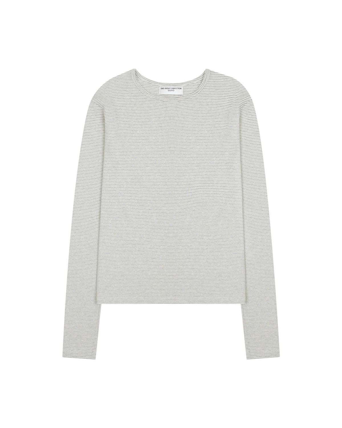 구보(GUVO) Layered round long sleeve t-shirt, Grey-stripe