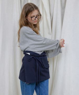 COTTON APRON LAYERED WRAP SKIRT (NAVY)