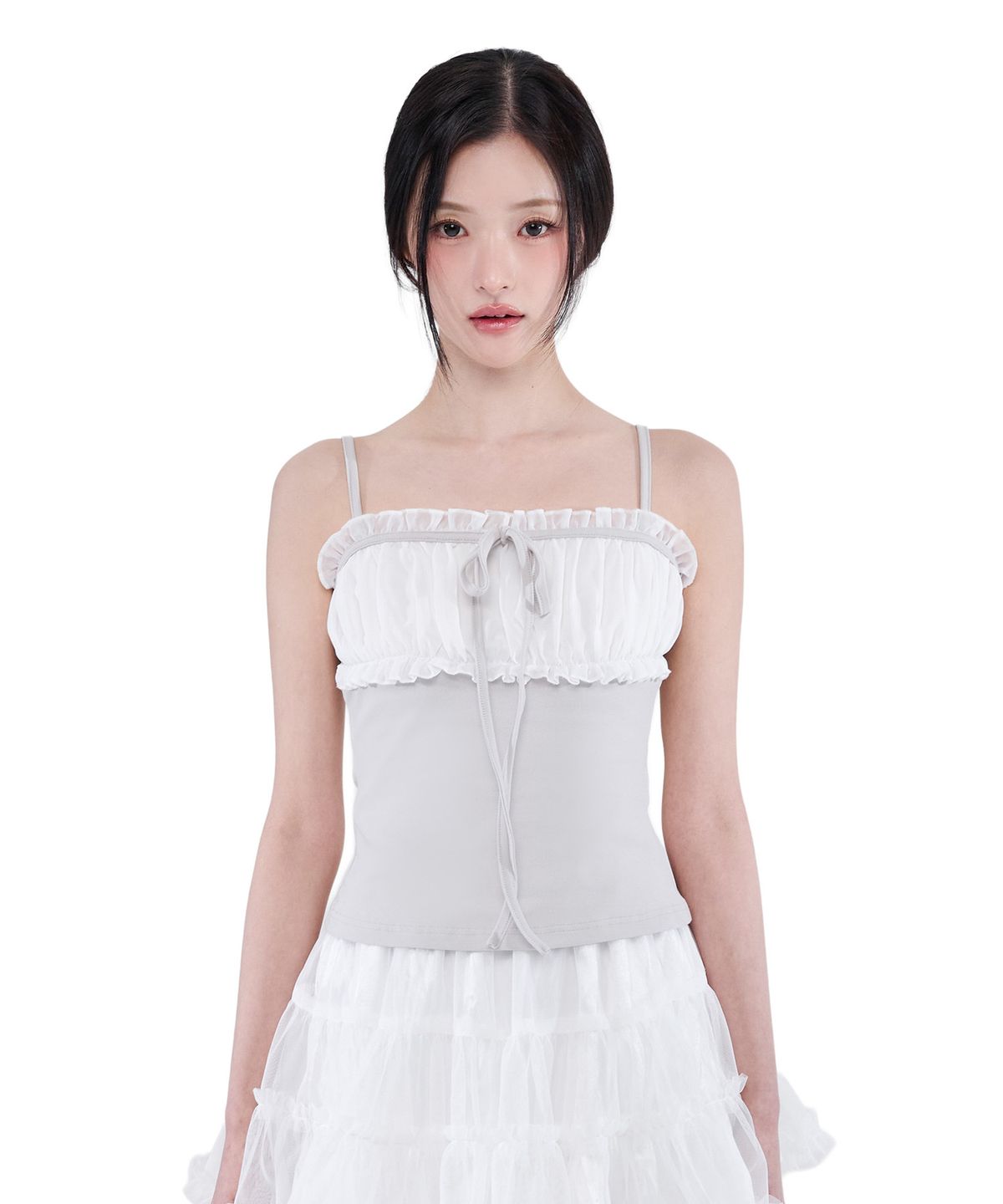 알키알카(ALKI ALKA) Chiffon Ribbon Sleeveless (Light Gray)