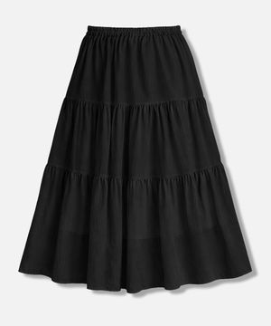 프릴 티어드 밴딩 셔링 롱 캉캉 스커트 블랙