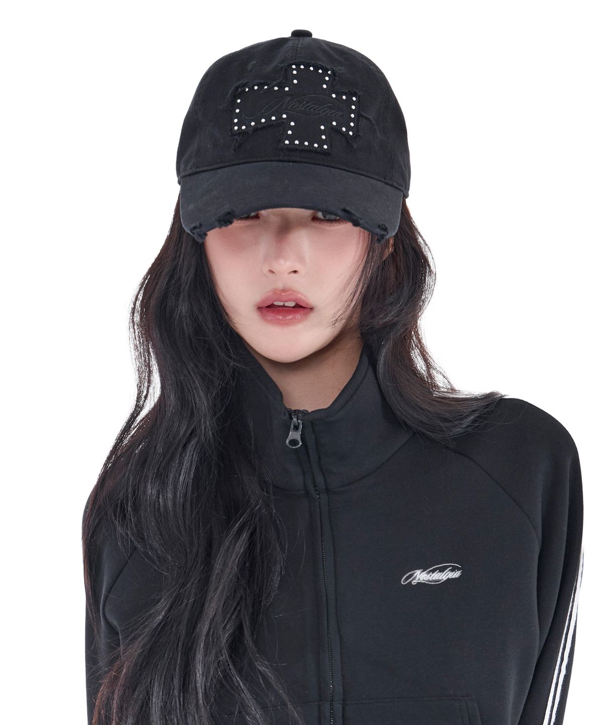 알키알카(ALKI ALKA) Distressed Patch Ball Cap (Black)